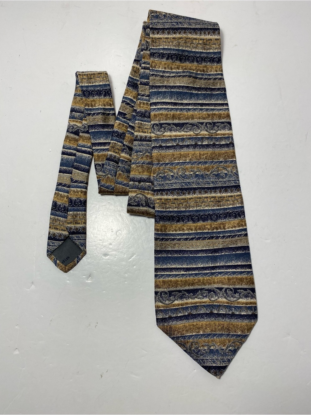 Pierre Cardin Paris Silk Tie Vintage Abstract Striped Blue Gold Made in USA